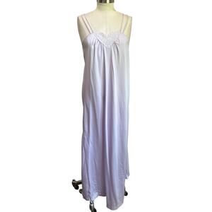 VTG Brandywine Purple Satin Slip Dress Nightgown Lace Full Sweep Size L
